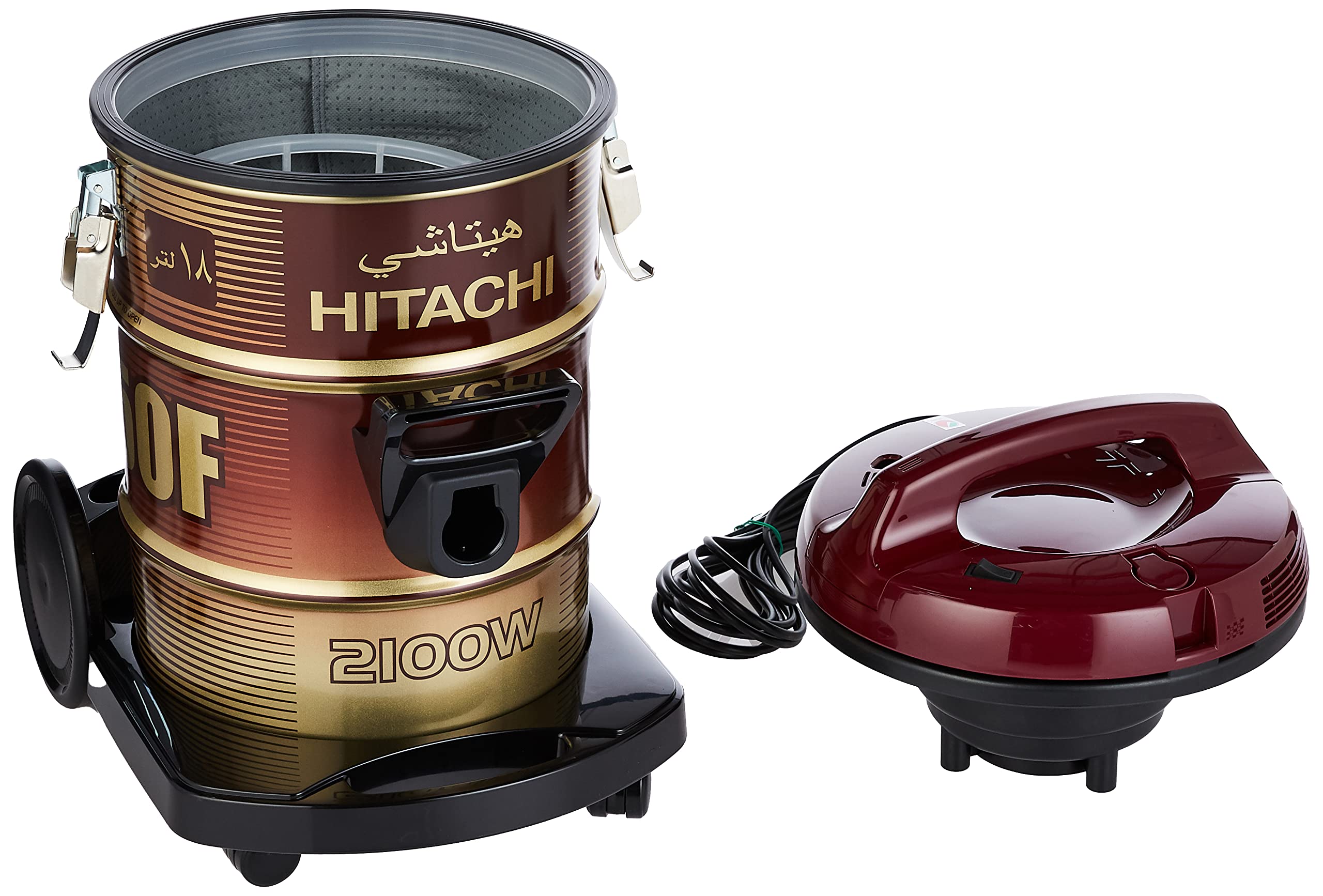 Hitachi Drum Vacuum Cleaner 2100 Watts, 18 Liters Tank Dust Capacity With 7.8M Extra Long Power Code, Removable & Washable Filter مكنسة برميل بقوة 2100 واط ولون احمر نبيذي من هيتاشي Hitachi Drum Vacuum Cleaner 2100 Watts, 18 Liters Tank Dust Capacity With 7.8M Extra Long Power Code, Removable & Washable Filter مكنسة برميل بقوة 2100 واط ولون احمر نبيذي من هيتاشي